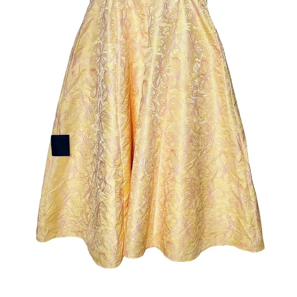 NWT Lulus Meet for Tea Yellow Jacquard Bustier Midi Dress with Pockets, Large - Picture 10 of 16